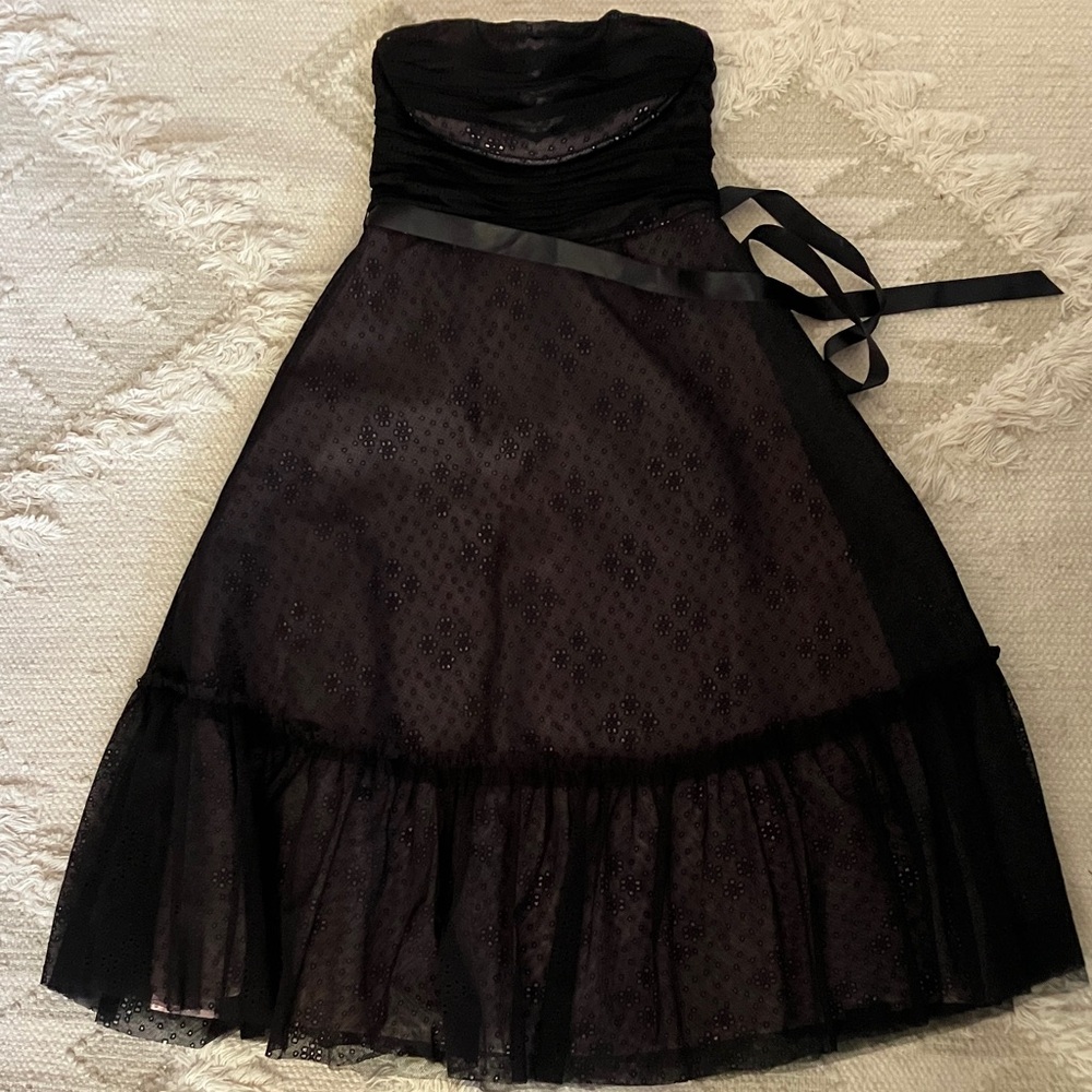 BCBGMaxAzria Black Strapless Dress with Lace Detail